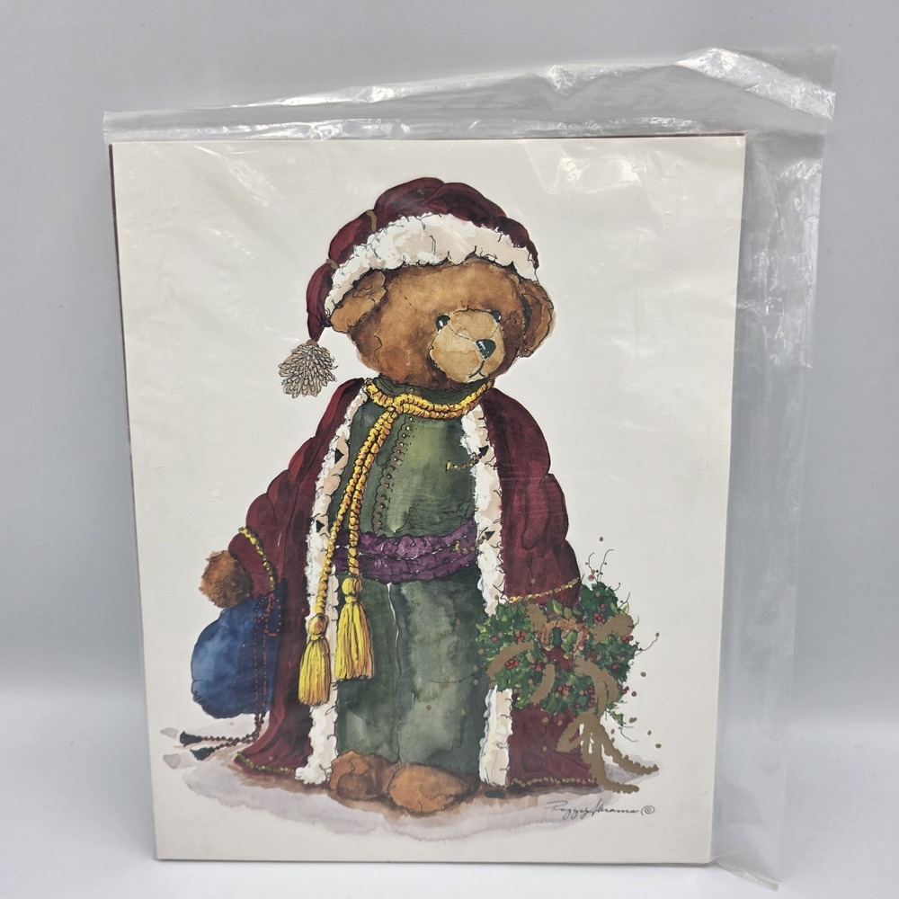 New Victorian Christmas Bear Santa‎ Hat & Robe Art Print Peggy Abrams 8"x 10"